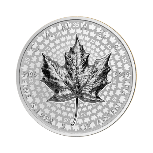 5 troy ounce zilveren Maple Leaf 2023 proof voorkant