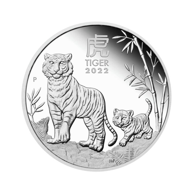 1/2 troy ounce zilveren munt Lunar 2022 Proof voorkant