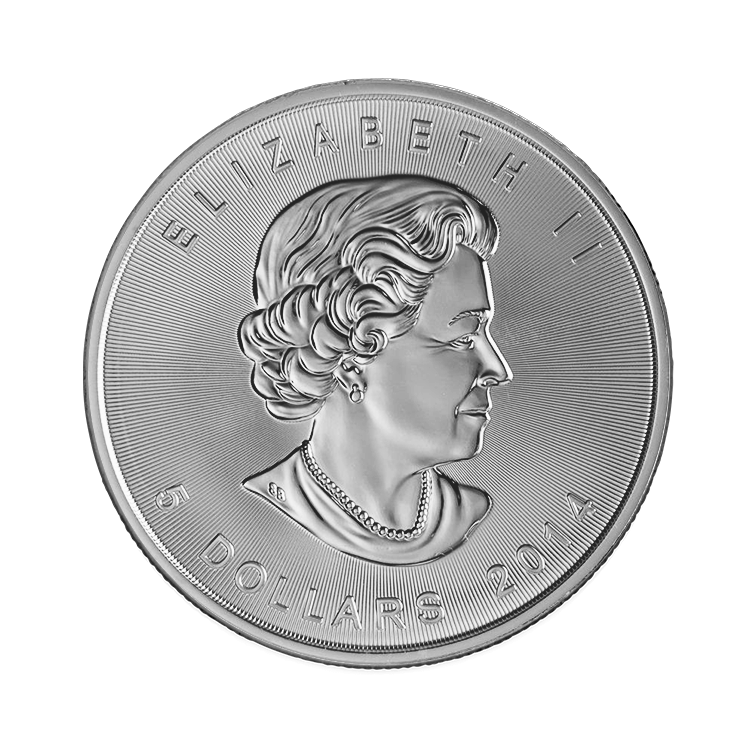Achterkant 1 troy ounce zilveren Maple Leaf munt