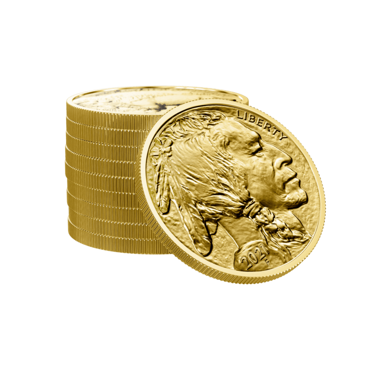1 troy ounce gouden American Buffalo munt 2025 perspectief 3
