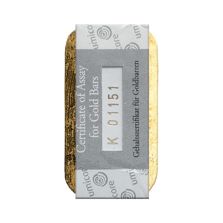 Certificaat 500 gram Umicore goudbaar