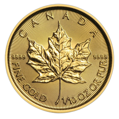Gouden 1/10 troy ounce Maple Leaf munt Hologram voorkant