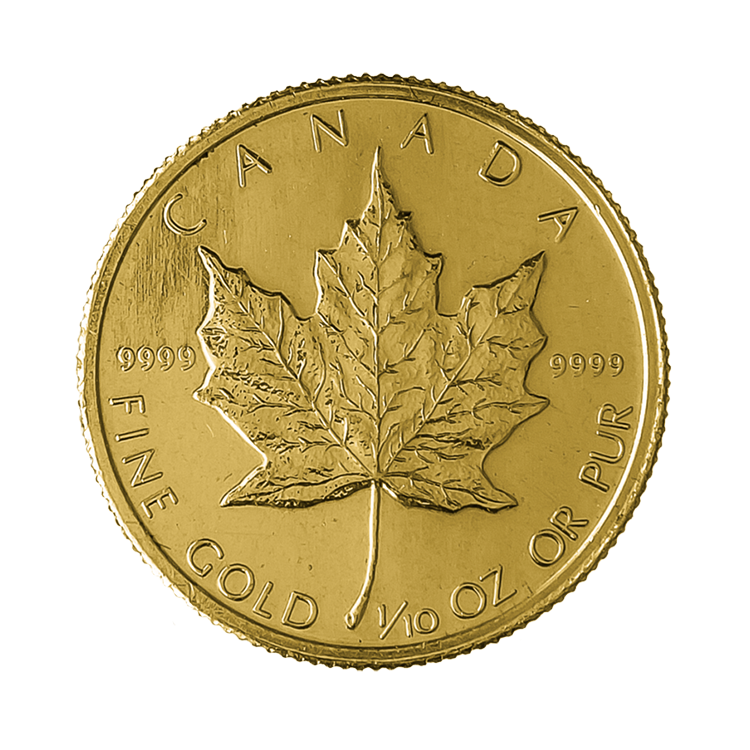 1/10 troy ounce gouden Maple Leaf munt voorkant