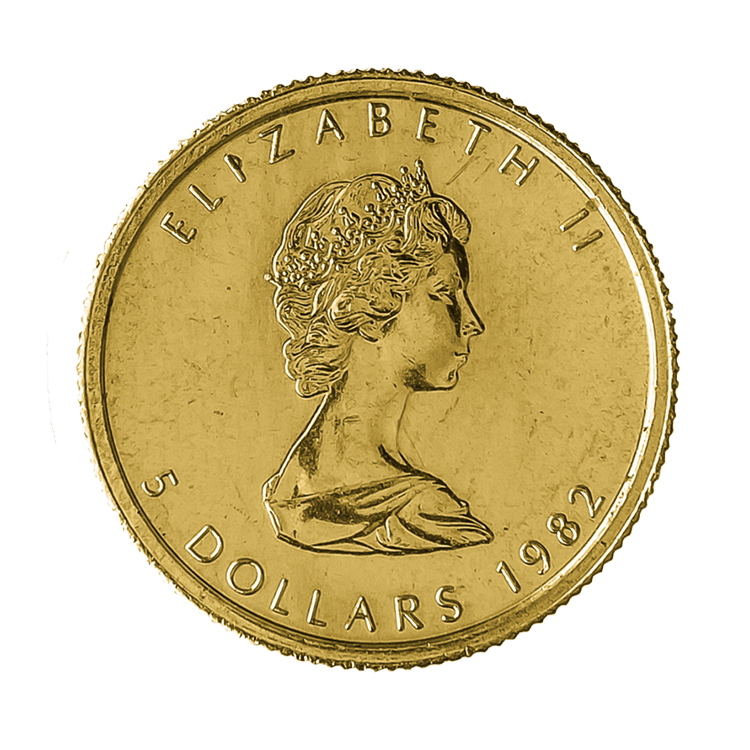 1/10 troy ounce gouden Maple Leaf munt achterkant