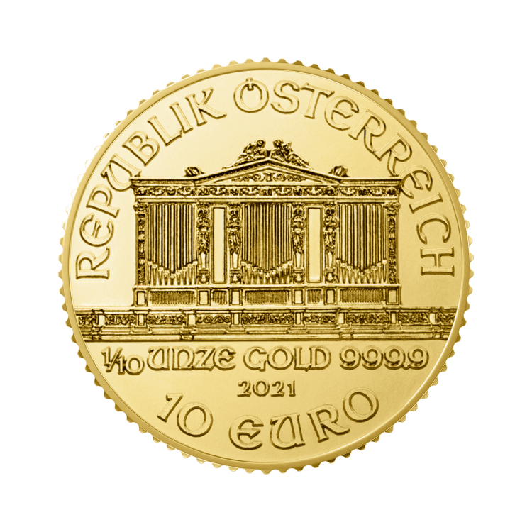 Gouden 1/10 troy ounce Wiener Philharmoniker munt 2025 achterkant