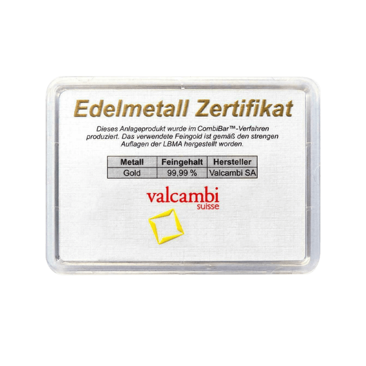 Echtheidscertificaat combibar 10x 1 gram goud