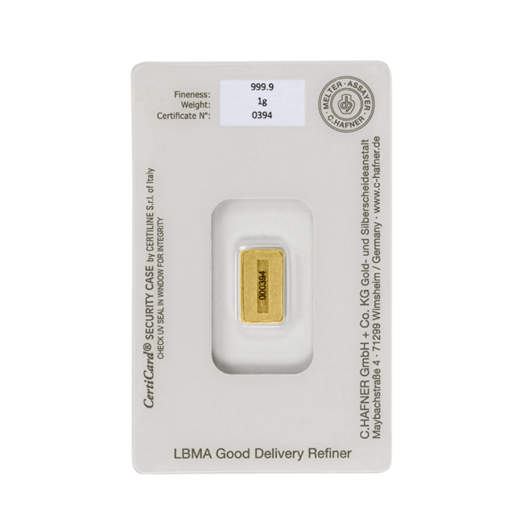 Goudbaar 1 gram C. Hafner achterkant