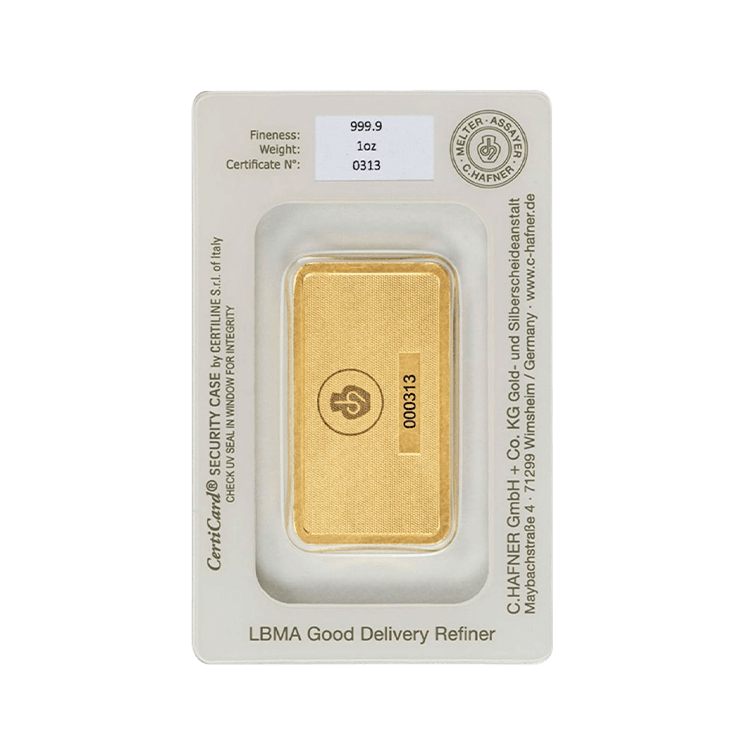 C. Hafner 1 oz goudbaar certificaat