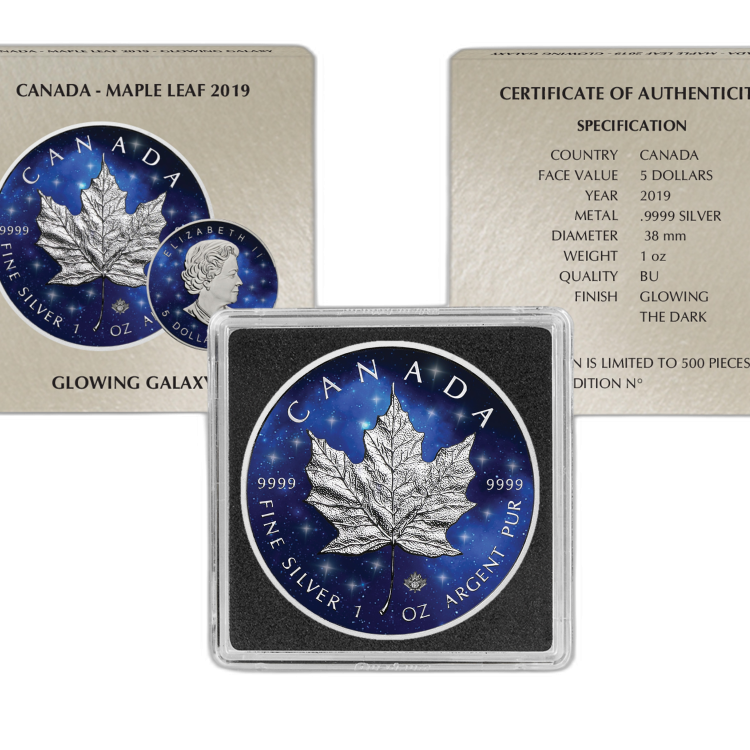 1 Troy ounce zilveren munt Glowing Galaxy Maple Leaf 2019 back