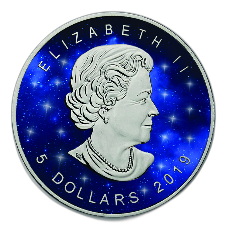1 Troy ounce zilveren munt Glowing Galaxy Maple Leaf 2019 angle 1
