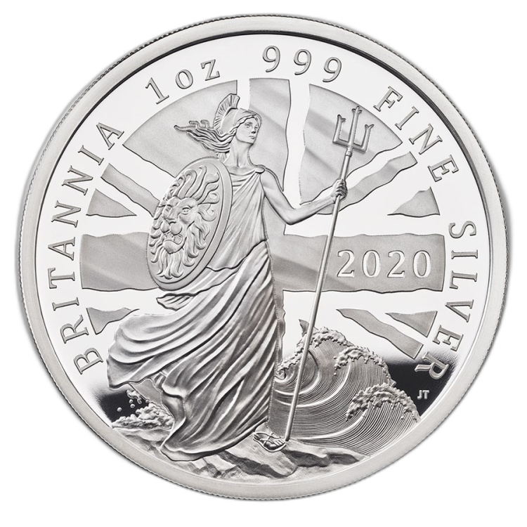 1 Troy ounce zilveren Britannia 2020 munt proof angle 1
