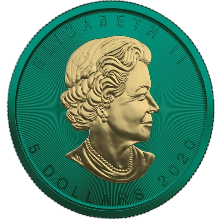 1 Troy ounce zilveren munt Maple Leaf Space Green 2020 achterkant