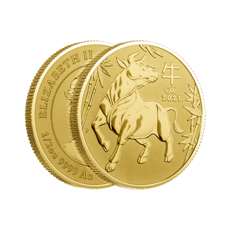 1/2 troy ounce gouden munt Lunar 2021 perspectief 1