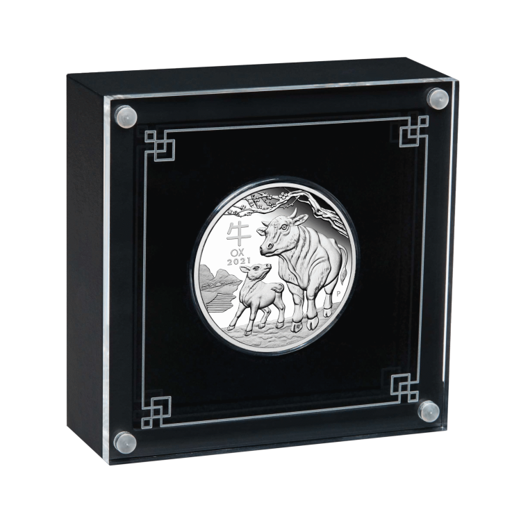 1 troy ounce zilveren munt Lunar 2021 Proof perspectief 2