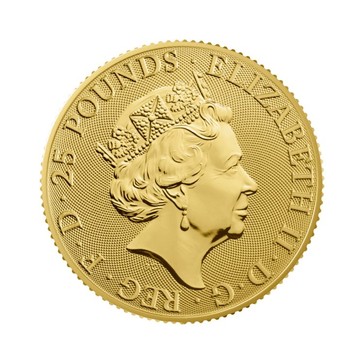 1/4 troy ounce gouden munt Queens Beasts White Greyhound achterkant