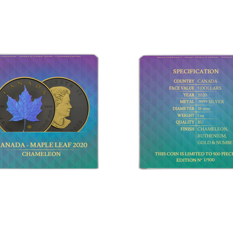 1 troy ounce silver coin Maple Leaf Chameleon 2020 angle 2