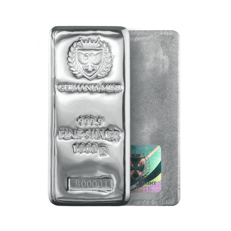 1 Kilogram zilverbaar Germania Mint perspectief 1