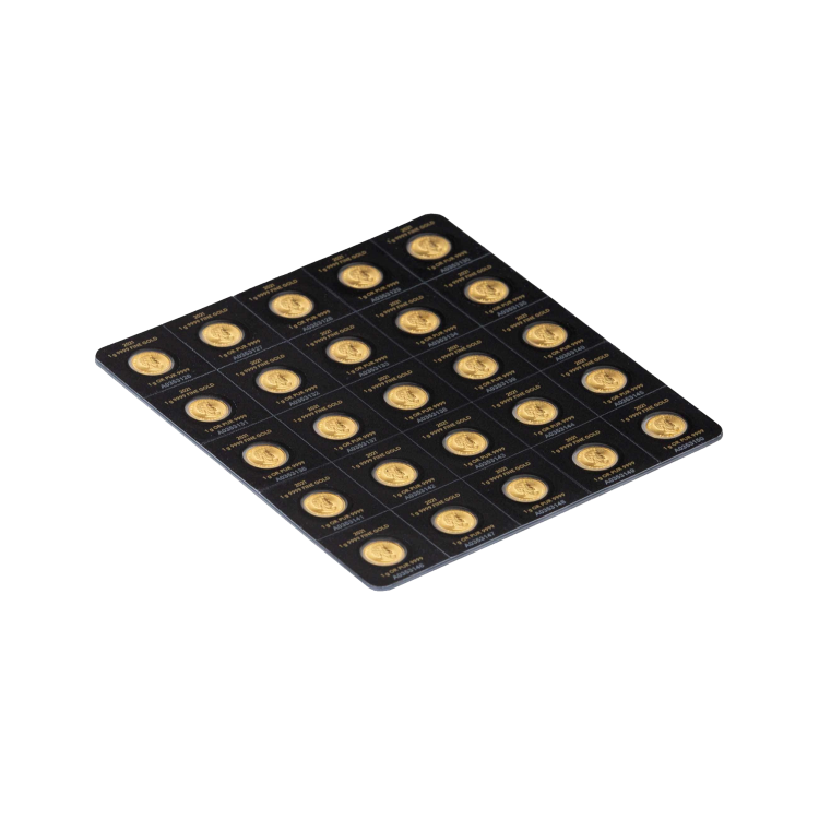 25x 1 gram gouden munt Maple Leaf 2024/2025 achterkant