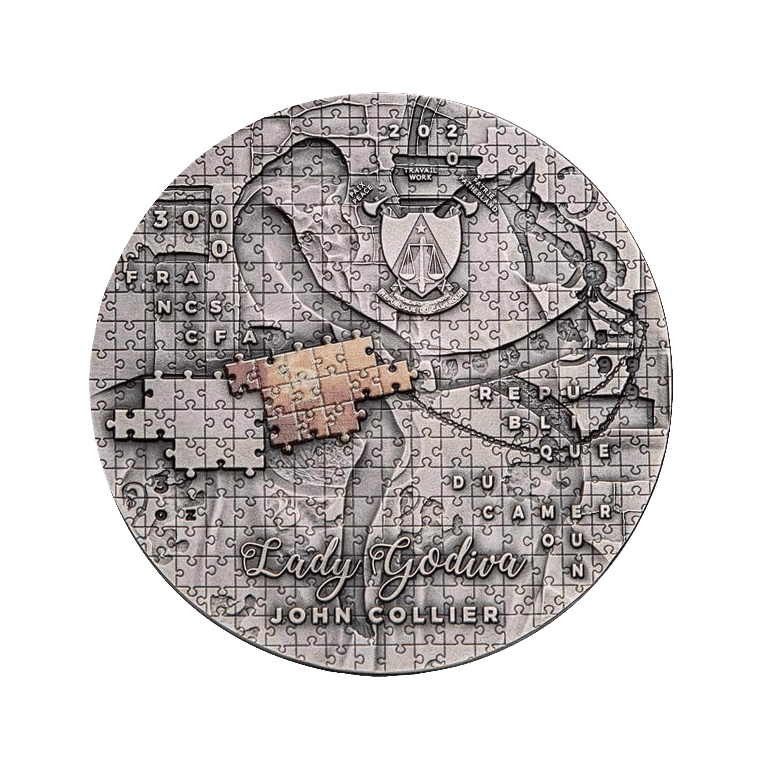 3 troy ounce zilveren munt Lady Godiva 2020 antieke afwerking achterkant