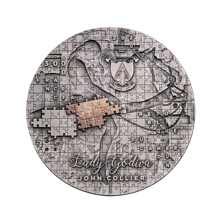 3 troy ounce zilveren munt Lady Godiva 2020 antieke afwerking achterkant