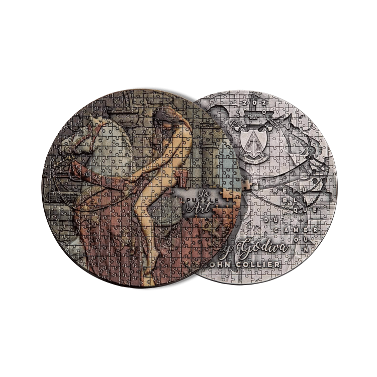 3 troy ounce zilveren munt Lady Godiva 2020 antieke afwerking perspectief 1