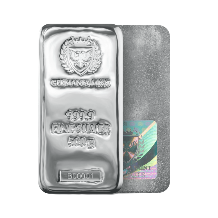 500 gram zilverbaar Germania Mint perspectief 1