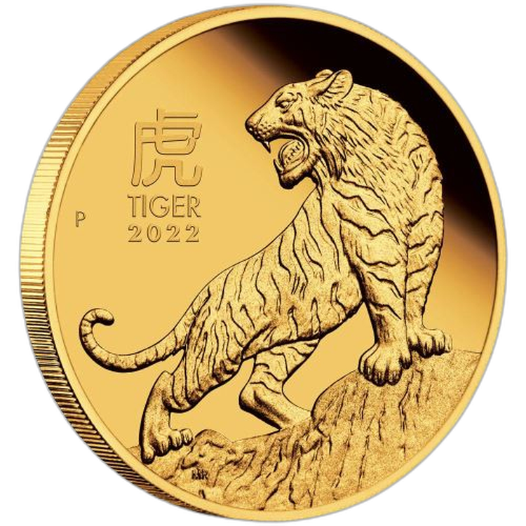 1 Troy ounce gold coin Lunar 2022 Proof angle 3