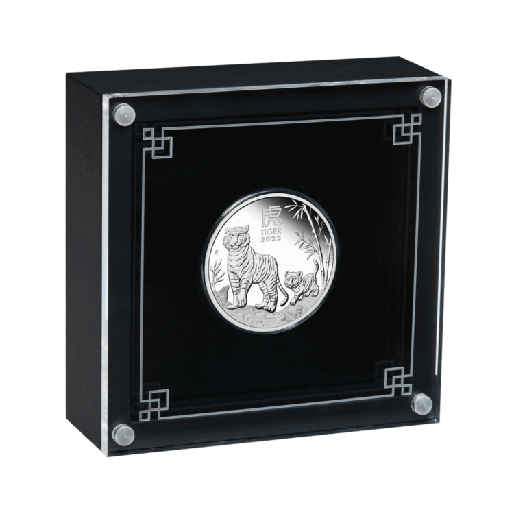 1 troy ounce zilveren munt Lunar 2022 Proof perspectief 2