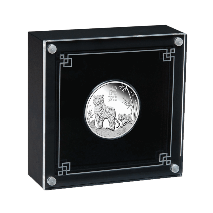1/2 troy ounce zilveren munt Lunar 2022 Proof perspectief 1