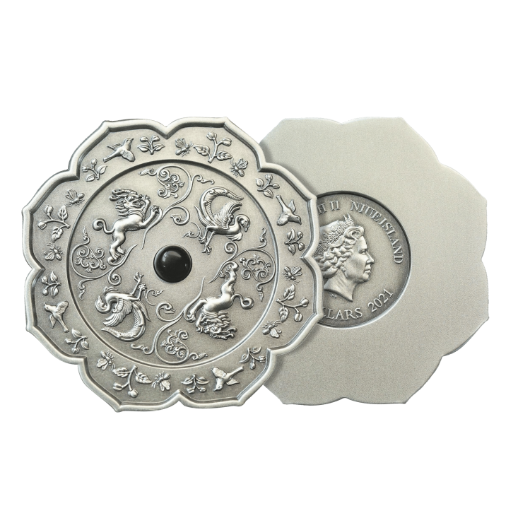 2 troy ounce silver coin Ancient Mirror Art 2021 angle 1