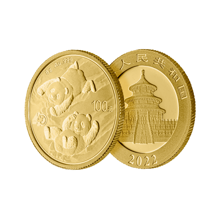 8 Grams gold coin Panda 2022 angle 2