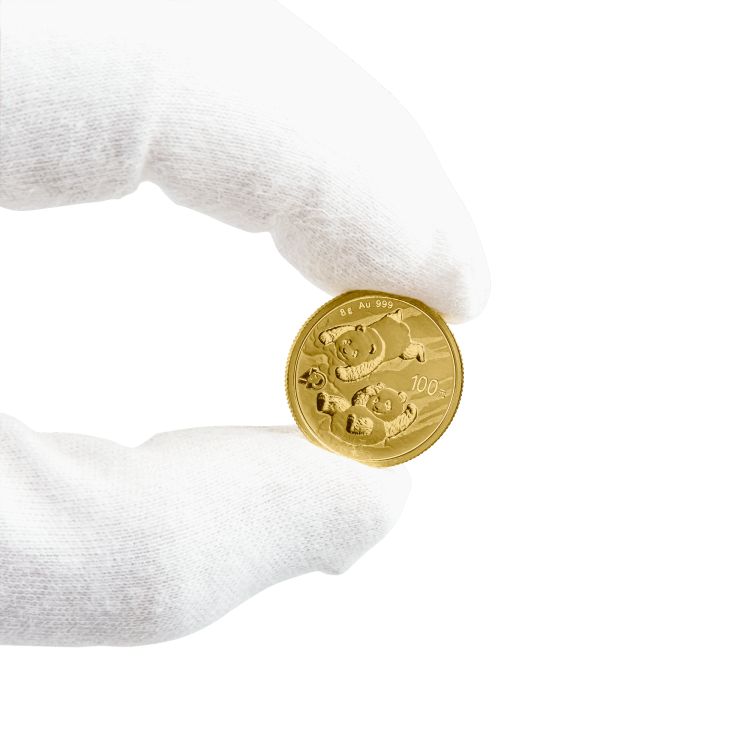 8 Grams gold coin Panda 2022 angle 4