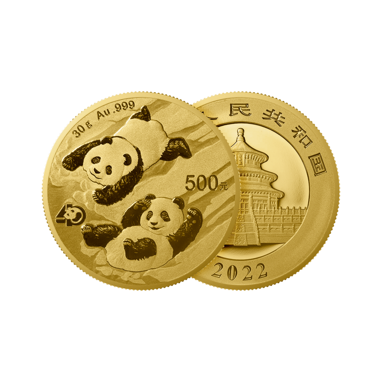 30 Grams gold coin Panda 2022 angle 1