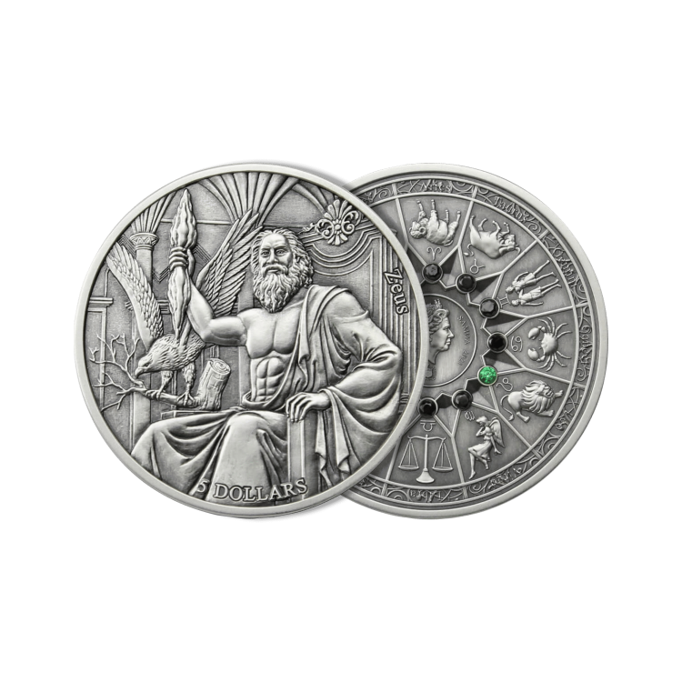 2 Troy ounce zilver munt Zeus VS Leo 2021 perspectief 1