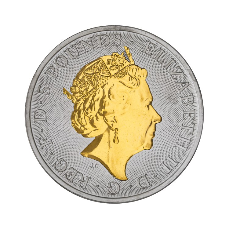 2 troy ounce zilveren Queens Beasts completer The Silver Mountain munt achterkant