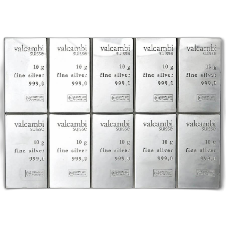 10x 10 gram zilveren CombiBar perspectief 1