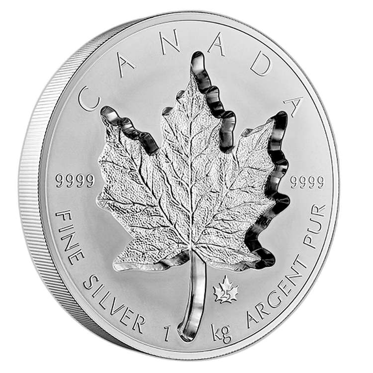 1 kilo zilveren munt Super incuse Maple Leaf 2021 achterkant