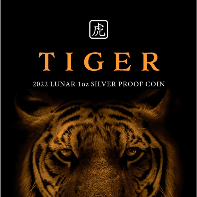 1 troy ounce silver coin Lunar tiger 2022 Proof angle 3