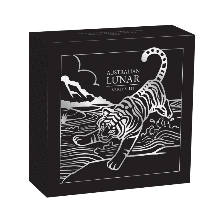2 troy ounce silver Lunar Tiger 2022 Antique Finish angle 2