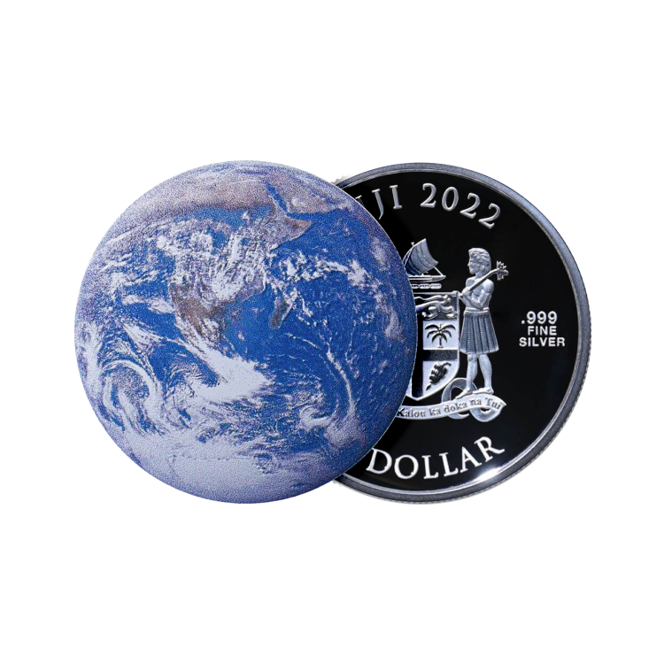 1 troy ounce zilveren Blue Marble munt proof perspectief 1