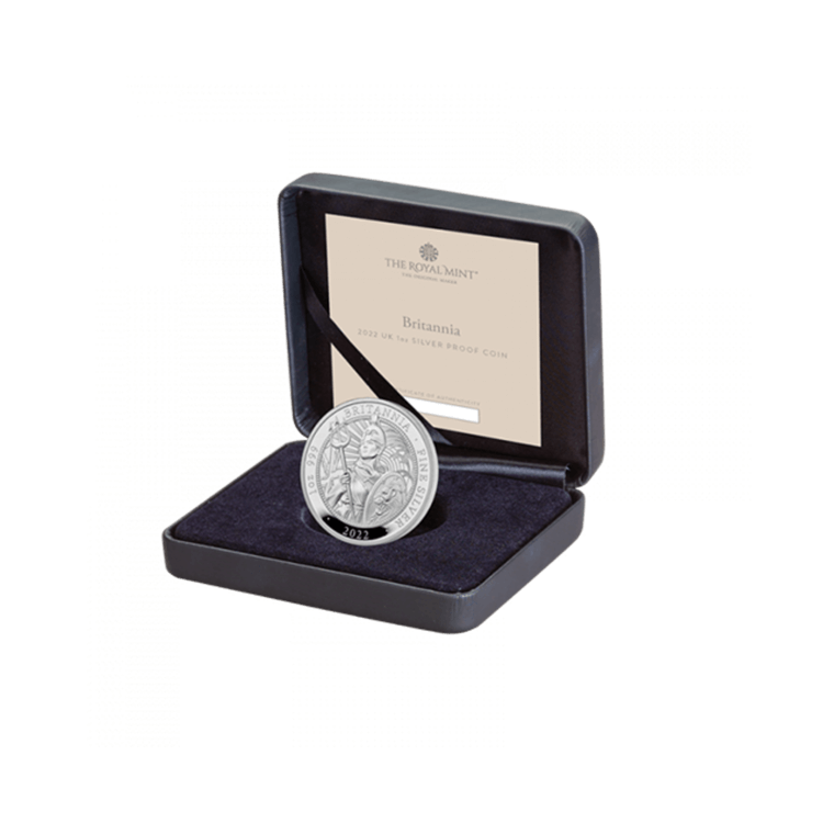 1 troy ounce zilveren munt Britannia 2022 Proof perspectief 4