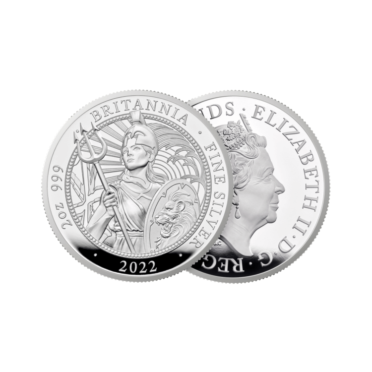 2 troy ounce zilveren munt Britannia 2022 Proof perspectief 1
