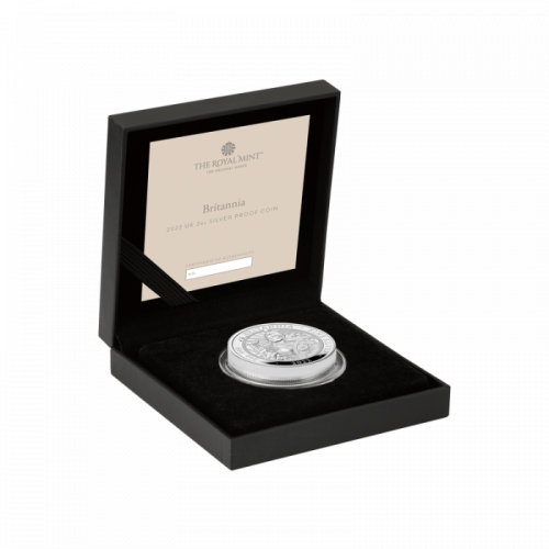 2 troy ounce zilveren munt Britannia 2022 Proof voorkant