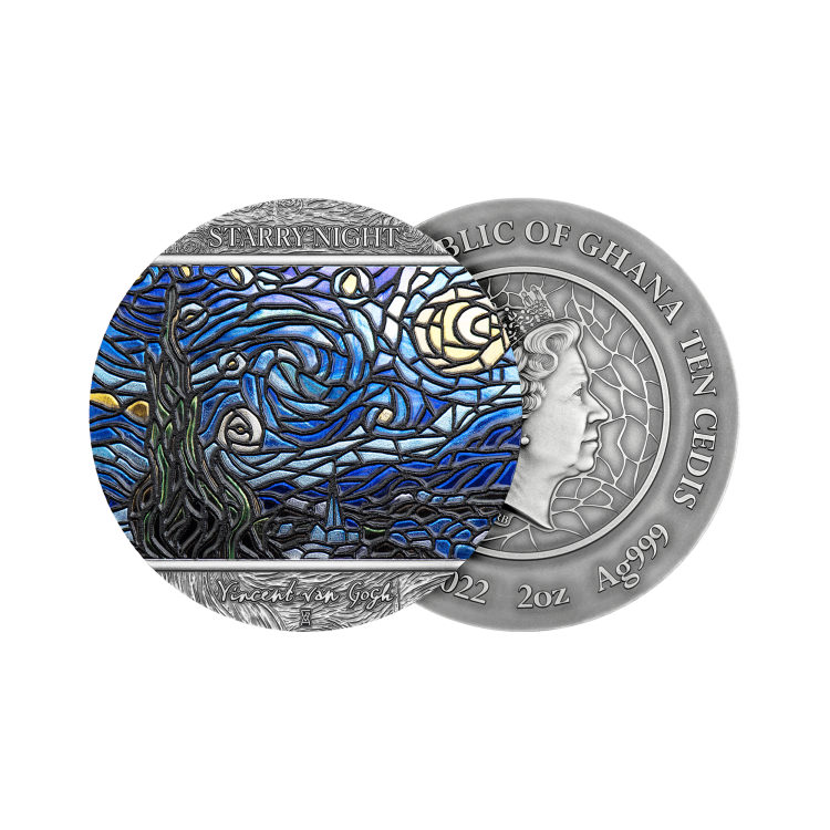 2 troy ounce silver coin Vincent van Gogh Starry Night 2022 angle 1