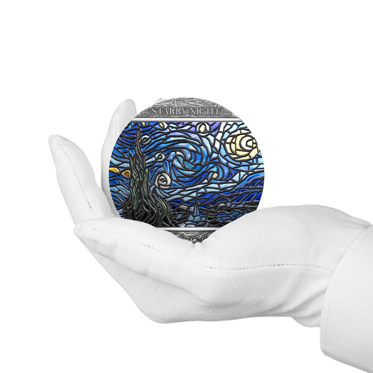 2 troy ounce silver coin Vincent van Gogh Starry Night 2022 angle 2