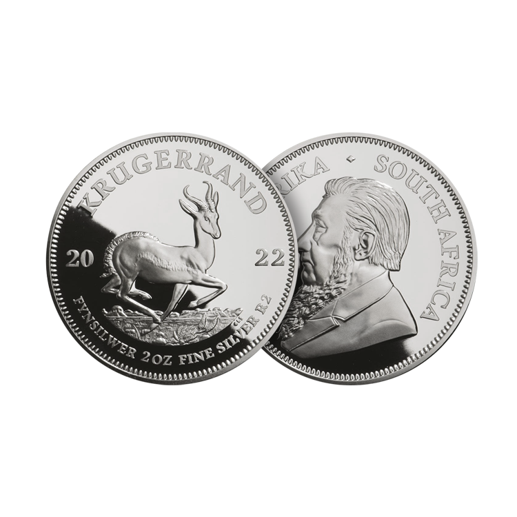 2 troy ounce zilveren munt Krugerrand Proof perspectief 2