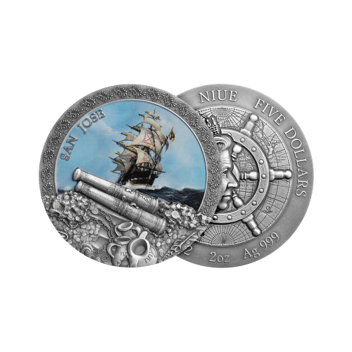 2 troy ounce zilveren munt San Jose antieke afwerking 2022 voorkant