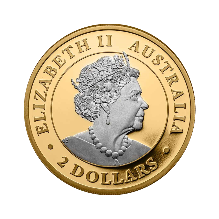 2 troy ounce zilveren Kangaroo munt verguld achterkant