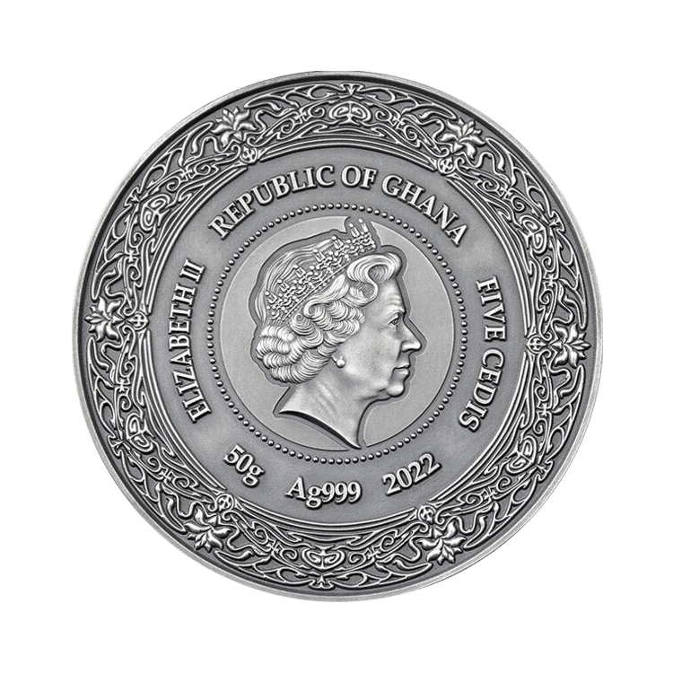 50 gram zilveren munt Airmid ghana 2022 achterkant