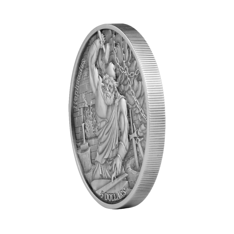 2 troy ounce zilveren munt de 12 olympiers in de dierenriem Hephaistos vs Weegschaal perspectief 1